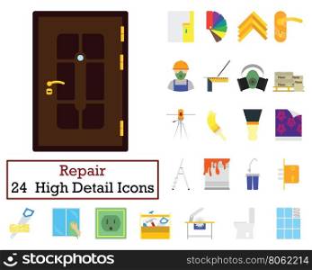Set of 24 Housing repairs Icons. Flat color design. Vector illustration.