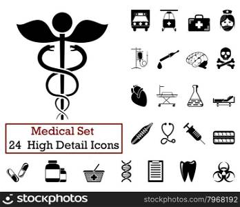 Set of 24 Medical icons in Black Color.