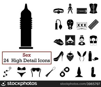 Set of 24 Sex Icons in Black Color.Vector illustration.