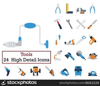 Set of 24 Tools Icons. Flat color design. Vector illustration.
