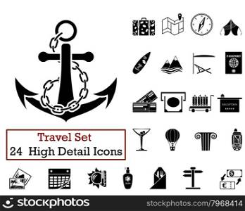 Set of 24 Travel Icons in Black Color.