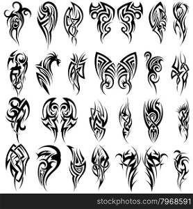 Set of 24 Tribal Tattoos in Black Color.
