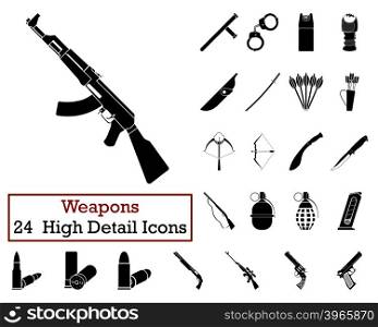 Set of 24 Weapon Icons in Black Color.Vector illustration.