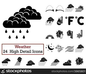 Set of 24 Weather Icons in Black Color.Vector illustration.