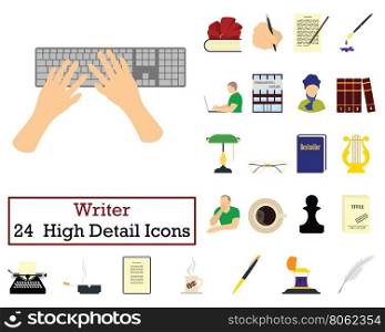 Set of 24 Writer Icons. Flat color design. Vector illustration.