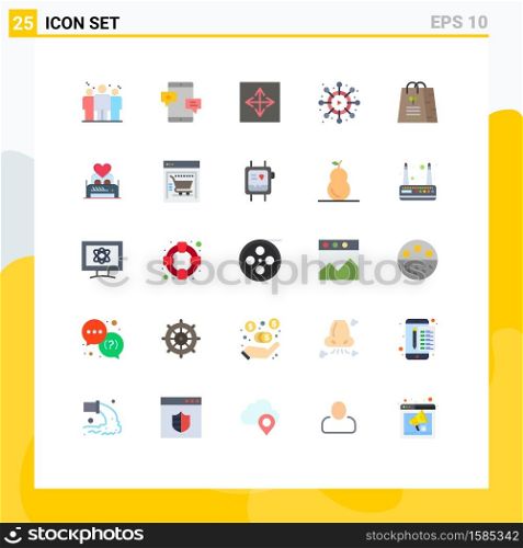 Set of 25 Commercial Flat Colors pack for bag, video, promotion, network, browser Editable Vector Design Elements