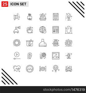 Set of 25 Commercial Lines pack for beach, smartphone, cake, online, connection Editable Vector Design Elements