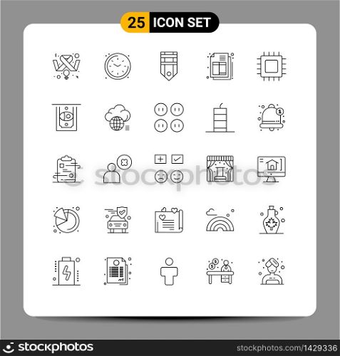 Set of 25 Commercial Lines pack for computers, invoice, badge, ecommerce, tag Editable Vector Design Elements