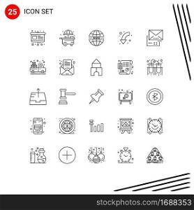 Set of 25 Commercial Lines pack for document, down, security, left, arrows Editable Vector Design Elements