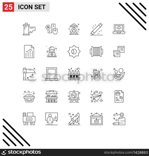 Set of 25 Commercial Lines pack for electronic, devices, dollor, scale, kitchen Editable Vector Design Elements