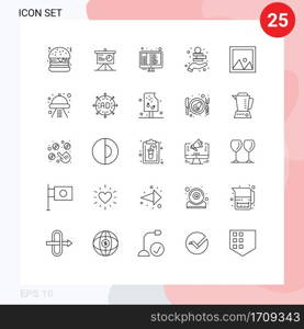 Set of 25 Commercial Lines pack for furniture, decor, coding, asset, money Editable Vector Design Elements