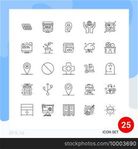 Set of 25 Commercial Lines pack for invite, world, lock, hands, user Editable Vector Design Elements
