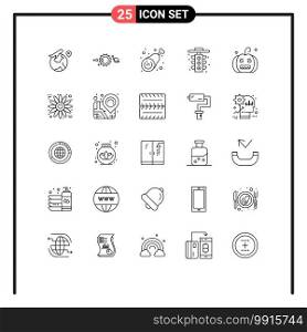 Set of 25 Commercial Lines pack for light, life, astronomy, city, leg Editable Vector Design Elements