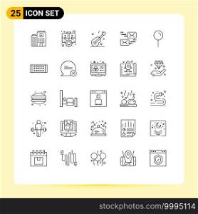Set of 25 Commercial Lines pack for location, marketing, strategic, mail, american Editable Vector Design Elements