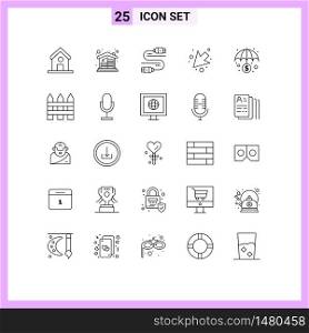 Set of 25 Commercial Lines pack for money, banking, cable, left, arrow Editable Vector Design Elements