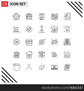 Set of 25 Commercial Lines pack for security, system, store, screen, security Editable Vector Design Elements