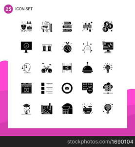 Set of 25 Commercial Solid Glyphs pack for budget, keyboard, scale, interface, book Editable Vector Design Elements