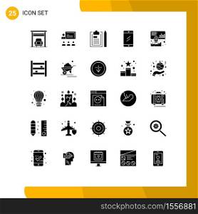 Set of 25 Commercial Solid Glyphs pack for data, education, clipboard, chat, plan Editable Vector Design Elements