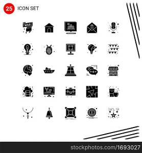 Set of 25 Commercial Solid Glyphs pack for electronics, message, shope, mail, convince Editable Vector Design Elements