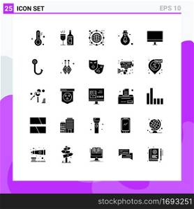 Set of 25 Commercial Solid Glyphs pack for gadget, computers, archive, motivation, bulb Editable Vector Design Elements