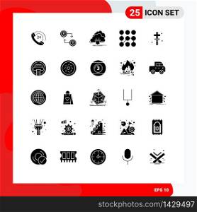 Set of 25 Commercial Solid Glyphs pack for holidays, security, connection, secure, pattern Editable Vector Design Elements