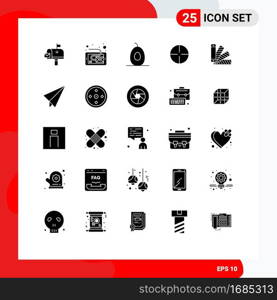 Set of 25 Commercial Solid Glyphs pack for pantone, color, avocado, sport, gym Editable Vector Design Elements