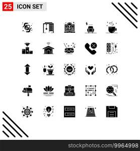 Set of 25 Commercial Solid Glyphs pack for power, charge, game, car, invention Editable Vector Design Elements