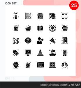 Set of 25 Commercial Solid Glyphs pack for skateboard, finance, city, business, accounting Editable Vector Design Elements