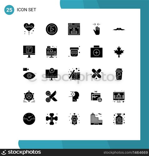 Set of 25 Commercial Solid Glyphs pack for zoom in, pinch, internet, gesture, password Editable Vector Design Elements