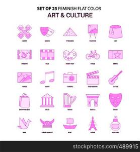 Set of 25 Feminish Art and Culture Flat Color Pink Icon set