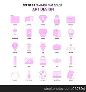 Set of 25 Feminish Art and Design Flat Color Pink Icon set