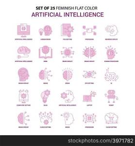 Set of 25 Feminish Artificial Intelligence Flat Color Pink Icon set