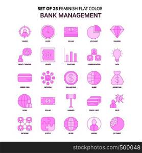 Set of 25 Feminish Bank Management Flat Color Pink Icon set