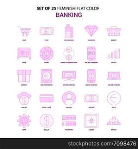 Set of 25 Feminish Banking Flat Color Pink Icon set