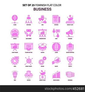 Set of 25 Feminish Business Flat Color Pink Icon set