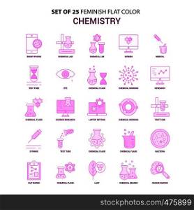 Set of 25 Feminish Chemistry Flat Color Pink Icon set
