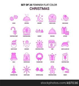 Set of 25 Feminish Christmas Flat Color Pink Icon set