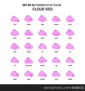 Set of 25 Feminish Cloud SEO Flat Color Pink Icon set