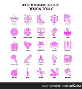 Set of 25 Feminish Design Tools Flat Color Pink Icon set