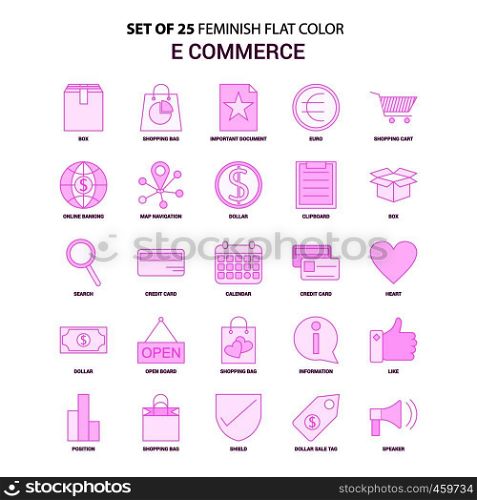 Set of 25 Feminish E-Commerce Flat Color Pink Icon set