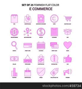 Set of 25 Feminish E-Commerce Flat Color Pink Icon set