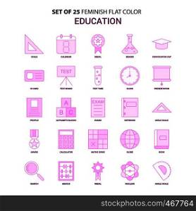 Set of 25 Feminish Education Flat Color Pink Icon set