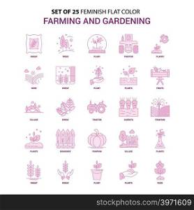 Set of 25 Feminish Farming and Gardening Flat Color Pink Icon set