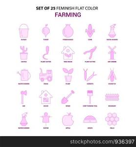 Set of 25 Feminish Farming Flat Color Pink Icon set