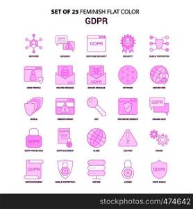 Set of 25 Feminish GDPR Flat Color Pink Icon set