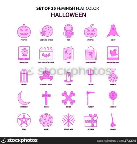 Set of 25 Feminish Halloween Flat Color Pink Icon set