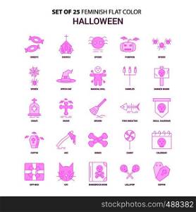 Set of 25 Feminish Halloween Flat Color Pink Icon set