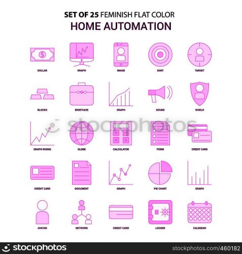 Set of 25 Feminish Home Automation Flat Color Pink Icon set