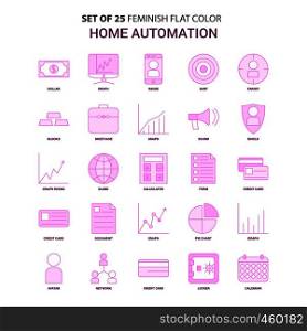 Set of 25 Feminish Home Automation Flat Color Pink Icon set