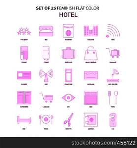 Set of 25 Feminish Hotel Flat Color Pink Icon set